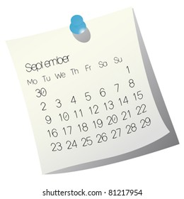 2013 September calendar on white paper