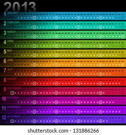 2013 striped calendar with vibrant colors - week starts with sunday