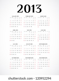 2013 vector calendar.