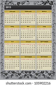 2013 vector calendar with branches of roses