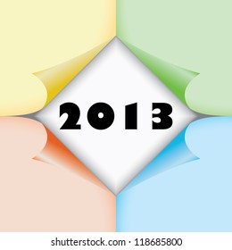 2013 year between color paper stickers with bent corners, illustration