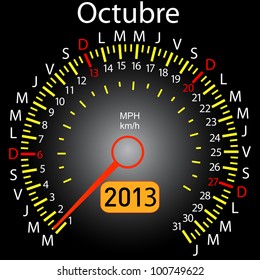 2013 year calendar speedometer car in Spanish. October