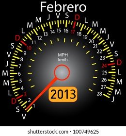 2013 year calendar speedometer car in Spanish. February