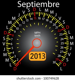 2013 year calendar speedometer car in Spanish. September
