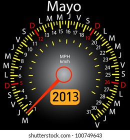 2013 year calendar speedometer car in Spanish. May