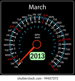 2013 year calendar speedometer car in vector. March.