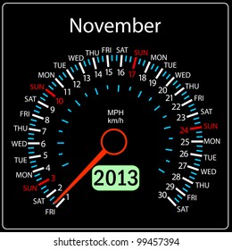 2013 year calendar speedometer car in vector. November.