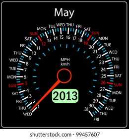 2013 year calendar speedometer car in vector. May.