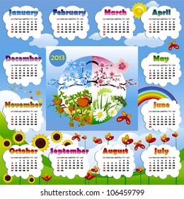 2013 year calendar in vector with poster