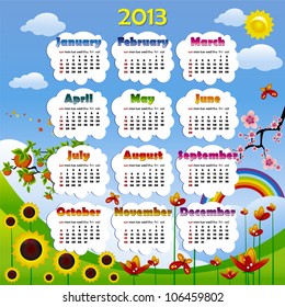 2013 year calendar in vector with poster