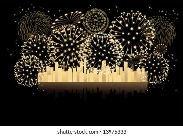  2013  year new year fireworks Let's celebrate together (vector)