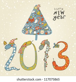 2013 - Year of the snake. Cute New Year background with a snake concept