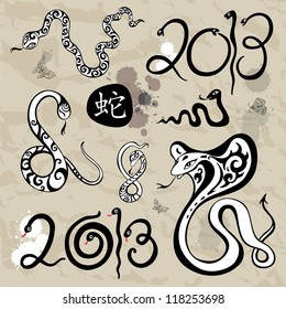 2013 Year snake symbol. Set Vector illustration