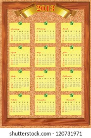 2013 Year vector calendar. The week starts on Sunday.