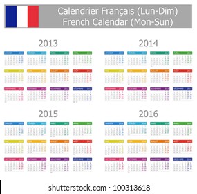 2013-2016 Type-1 French Calendar Mon-Sun on white background