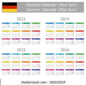 2013-2016 Type-1 German Calendar Mon-Sun on white background