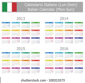 2013-2016 Type-1 Italian Calendar Mon-Sun on white background