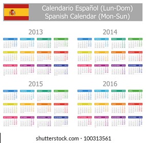 2013-2016 Type-1 Spanish Calendar Mon-Sun on white background