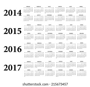 2014, 2015, 2016, 2017 Russian Calendar.