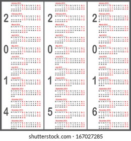 2014, 2015, 2016 year calendars