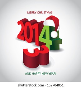 2014 3D New Year holiday Christmas card design. EPS 10 vector, grouped for easy editing. No open shapes or paths.
