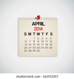 2014 Calendar April Notebook Design Vector