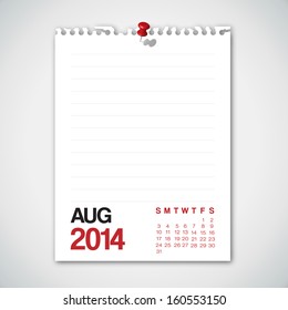 2014 Calendar August Notebook Design Vector