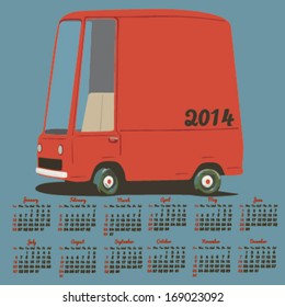 2014 calendar with a cartoon car