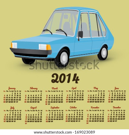 2014 calendar with a cartoon car
