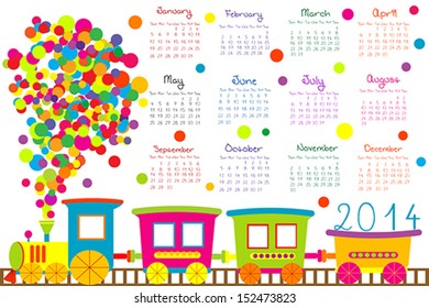 2014 calendar with cartoon train