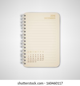 2014 Calendar December Notebook Design Vector