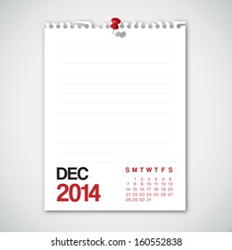 2014 Calendar December Notebook Design Vector