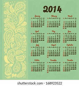 2014 Calendar with decorative floral elements 