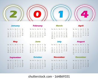 2014 calendar design with balloon shaped ribbons