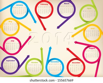 2014 calendar design with circleing arrow ribbons and shadow year