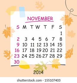 2014 calendar design. November.