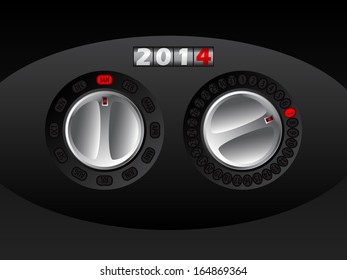 2014 calendar design with rotateable car buttons for adjusting month and day