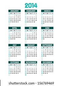 2014 Calendar. Eps10 Vector Background.