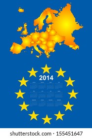 2014 calendar with europe map