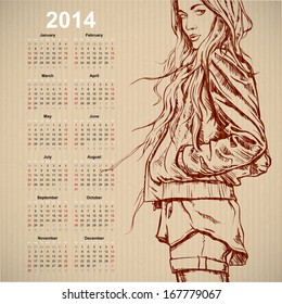 2014. Calendar with fashion girl.