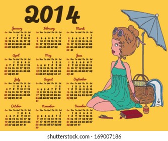 2014 calendar with fashion girl 