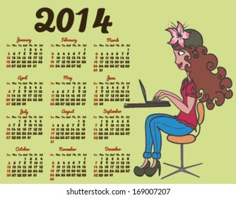 2014 calendar with fashion girl 