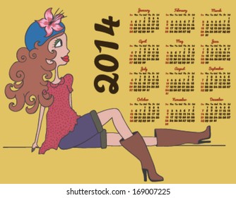 2014 calendar with fashion girl 