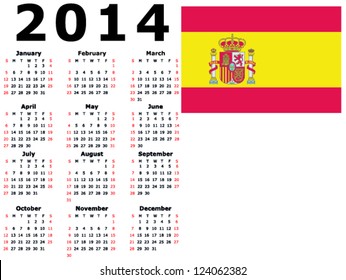 2014 Calendar Flag - Spain