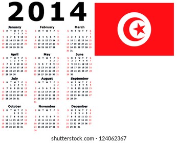 2014 Calendar Flag - Tunisia