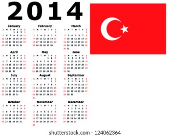 2014 Calendar Flag - Turkey