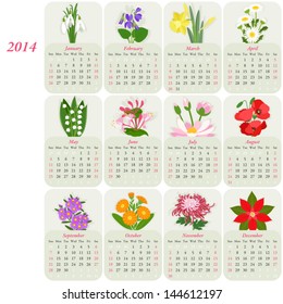 2014 calendar with flowers of the months