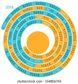 2014 calendar in the form of a spiral on white background