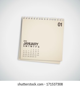 2014 Calendar January Note Paper Vector