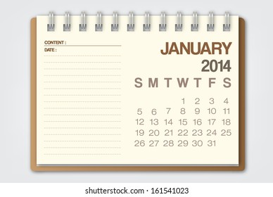 2014 Calendar January Notebook Design Vector